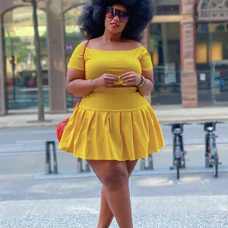 5xl Plus Size Women Clothing Wholesale Summer Outfits Crop Tops and Pleated Skirt Tracksuit Sweet Dress Suits Dropshipping