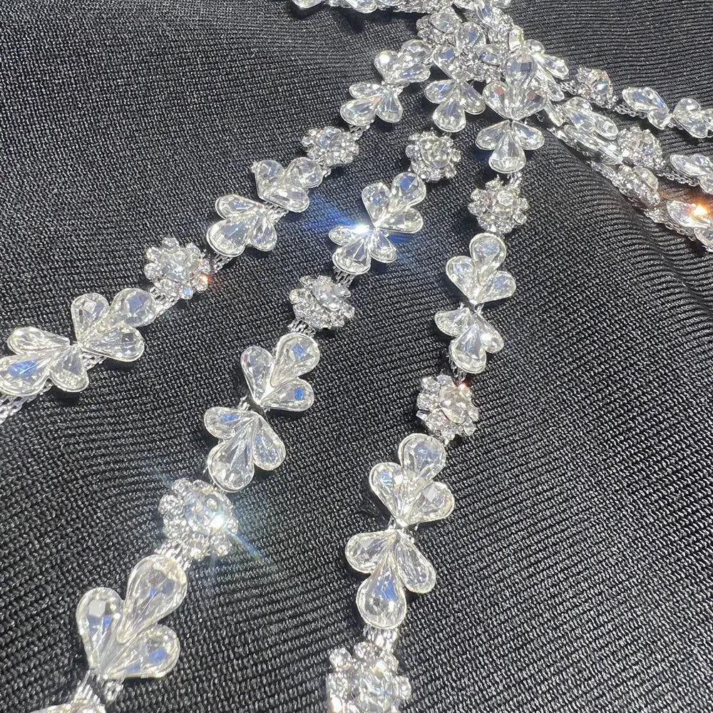 2024 Elegant Women Light Luxury Diamond Set Bandage Dress with Stand Collar Long Sleeve Bodycon Long Dress Evening Party Vestido