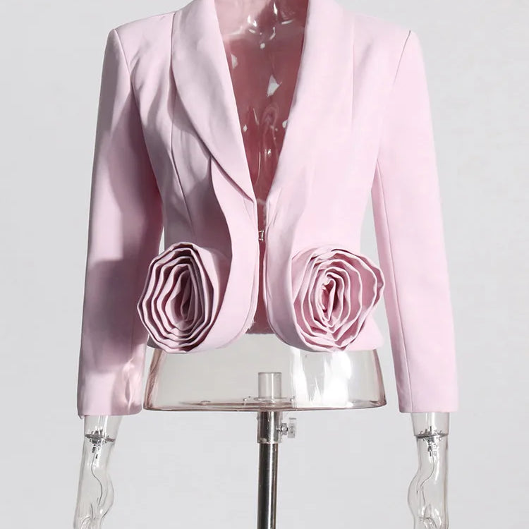 Elegant Two Piece Set For Women Shawl Collar Long Sleeve Spliced Appliques Top High Waist A Line Skirt Slim Sets PINKTOP