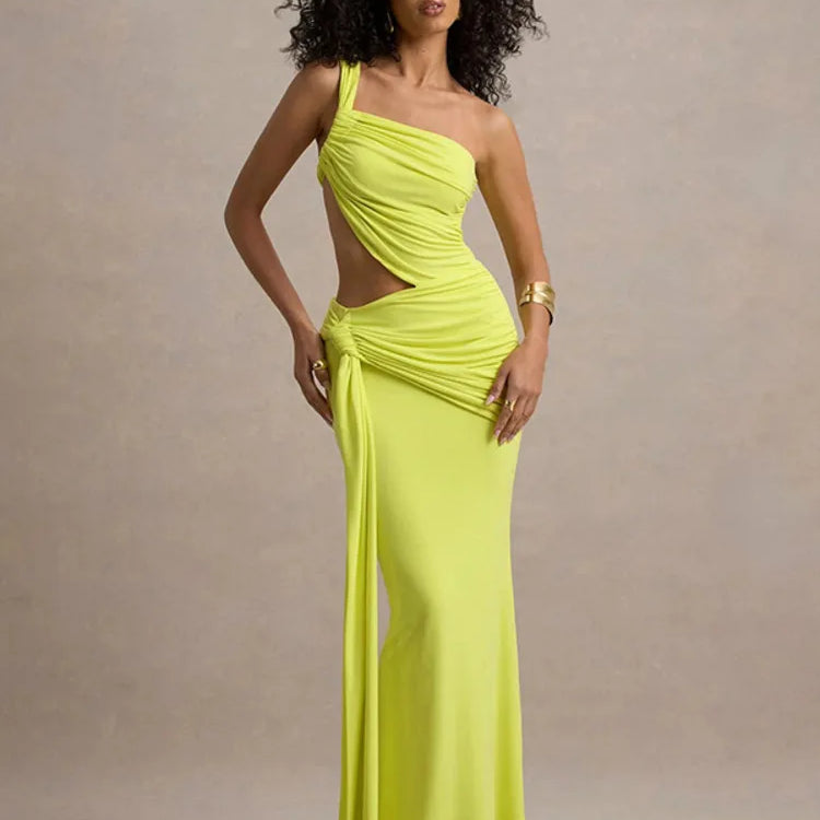 Mozision Irregular Ruched Sexy Maxi Dress For Women Gown Hollow Out One Shoulder Sleevelessdraped Bodycon Club Party Long Dress