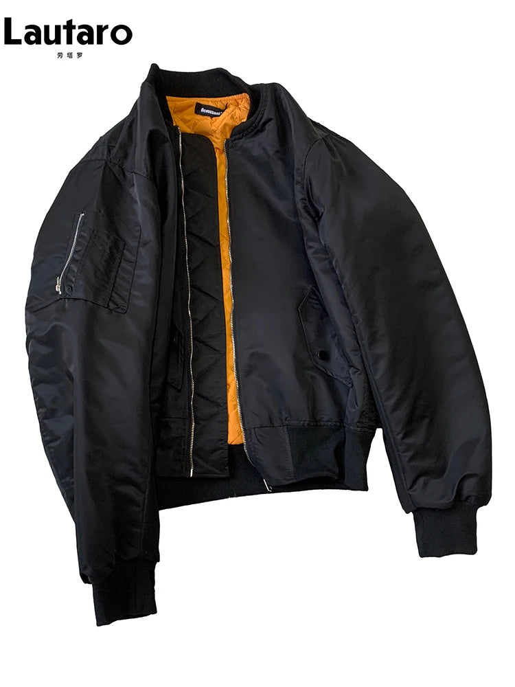Lautaro Autumn Winter Black Short Warm Bomber Jacket Men with Back Many Zippers Luxury Designer Heavy Industry Emo Clothes 2025 Black