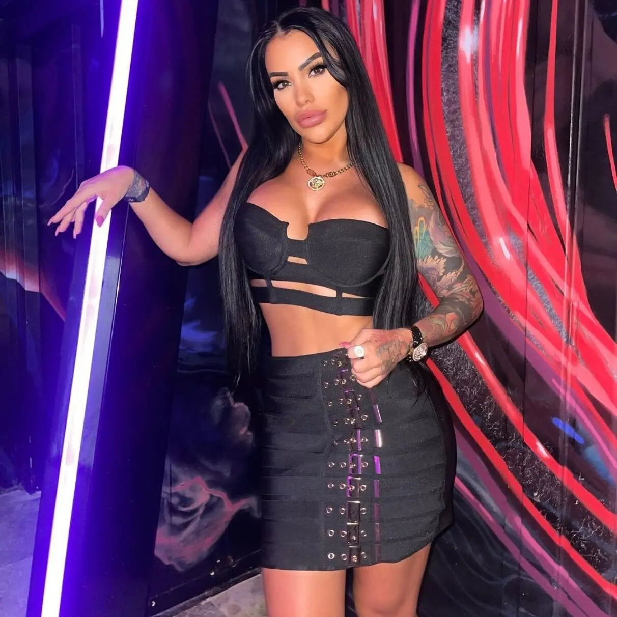 2023 Women Sexy Bandage Tops Fashion Pencil Skirts Set Nightclub Party Celebrate Women's Set High Quality