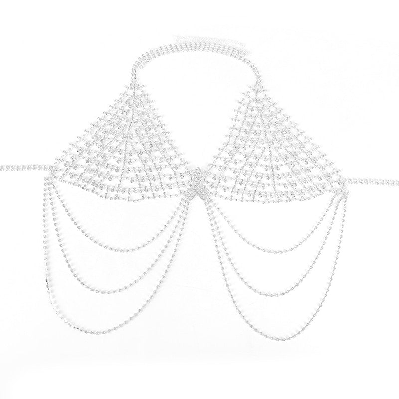 y2k Glitter Rhinestone Sexy Bikini Bodychain Jewelry 2024 Festival Rave - Harness Luxury Bra Body Chain Top Accessories