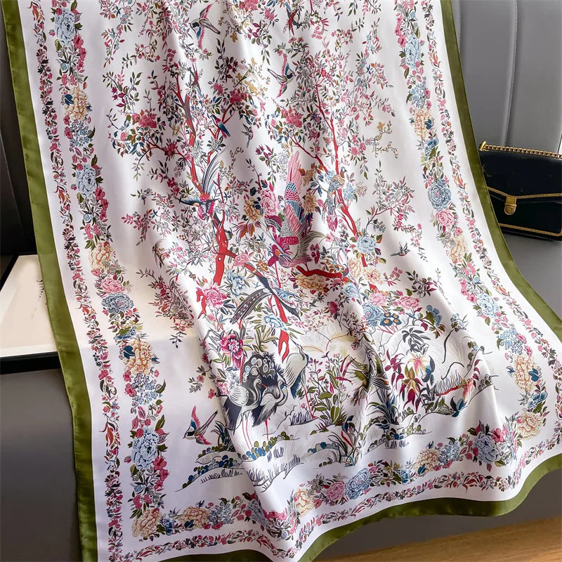 180*90cm Elegant Print Large Size Scarves Women Soft Silk Scarf Sun Protection Shawl Hijab Bandanna Foulard Muffler XL146-2 180X90cm