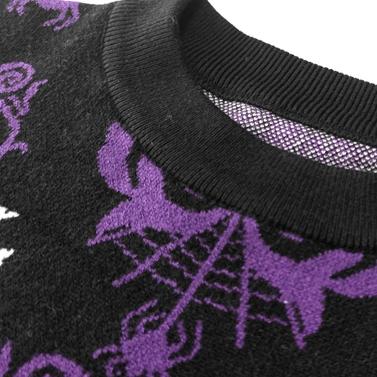 Yangelo Gothic Halloween Women's Pullover Round Neck Pumpkin Pattern Loose Long Sleeve Warm Autumn and Winter Street Y2K Sweater