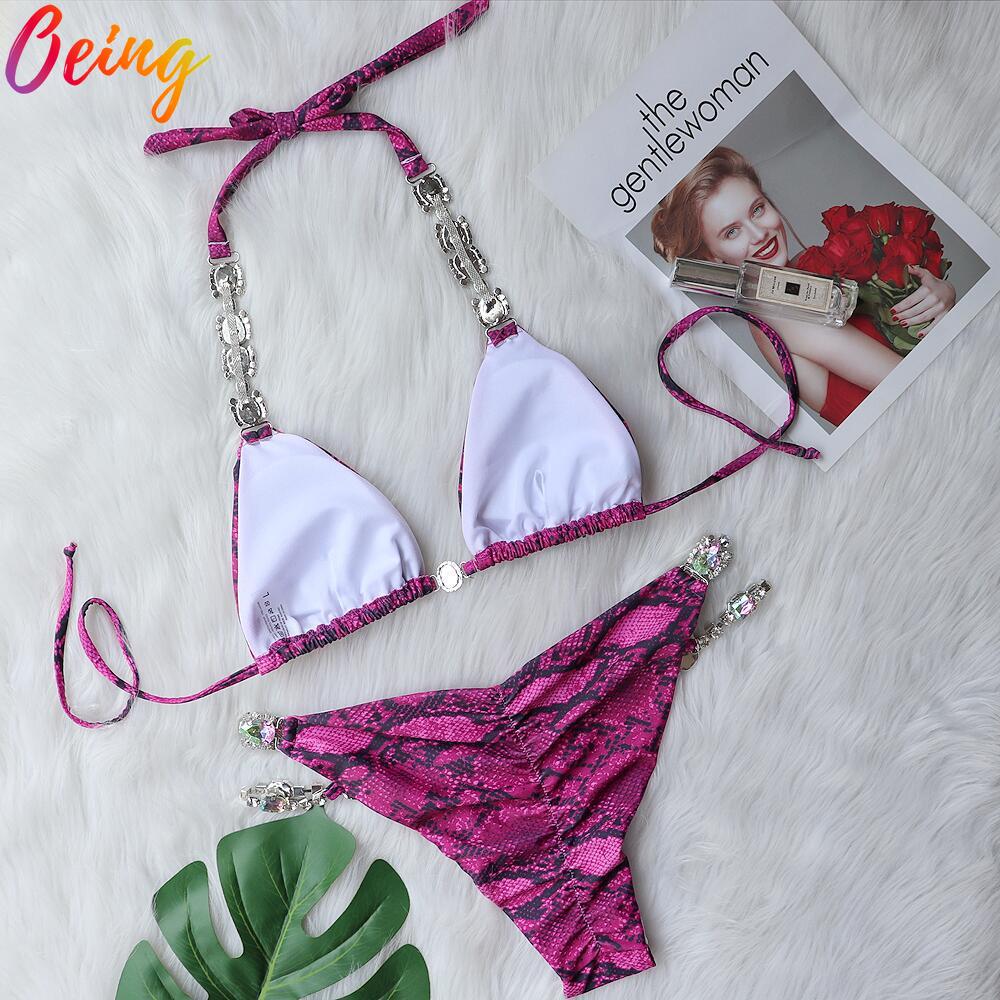 Sexy Bikini Diamonds Lace Up Pleated Thong Women Swimming Suit Push Up Bathing Suit Female Swimsuit Vacation Swimwear