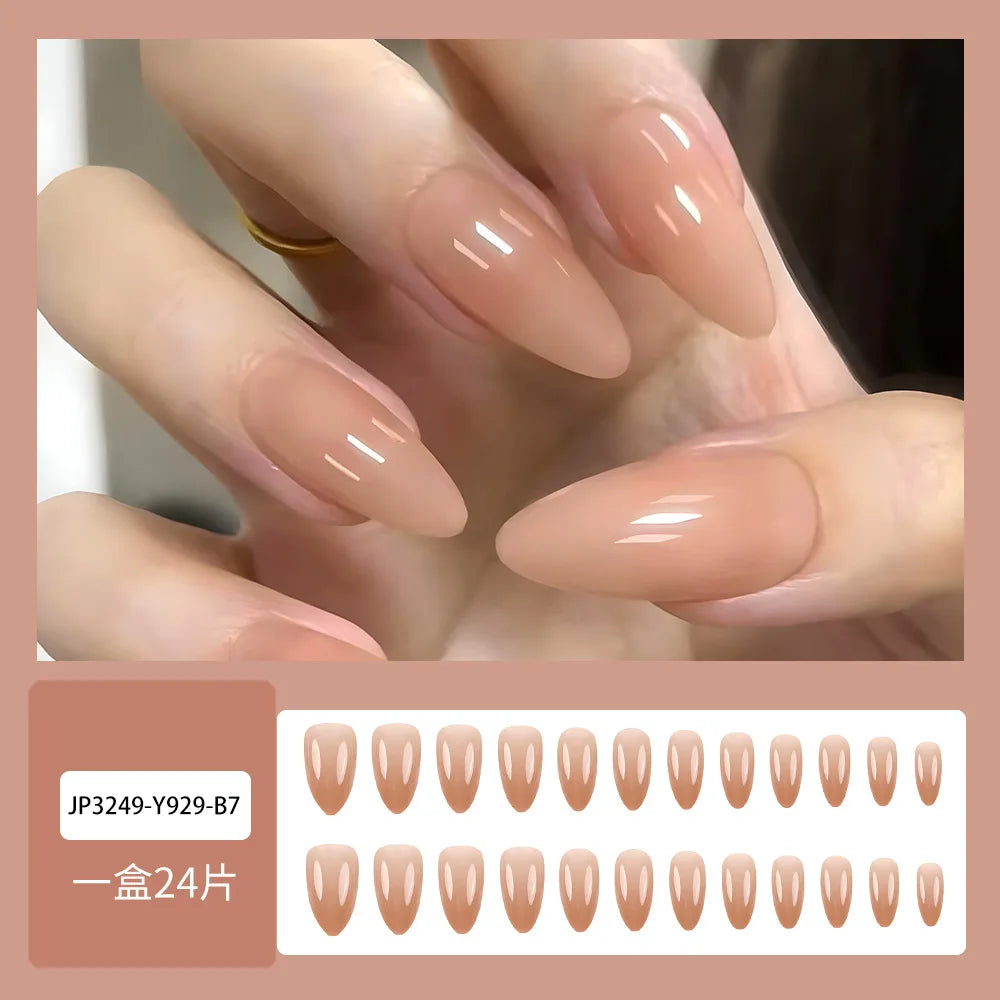 24pcs Nude Pink False Nails Sweet Gradient Pink Almond Fake Nail Tips Wearable Detachable INS Simple Nude Color Press on Nails 3