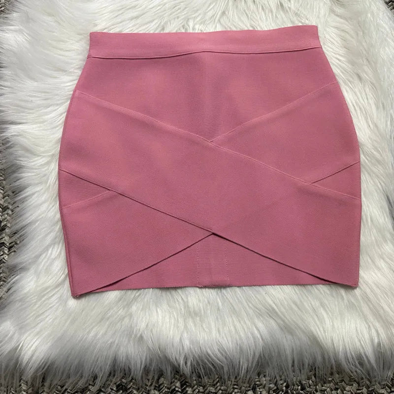 Ladies Rayon Black Thick Rayon Pencil Bandage Skirt Cute Mini Skirt Pink