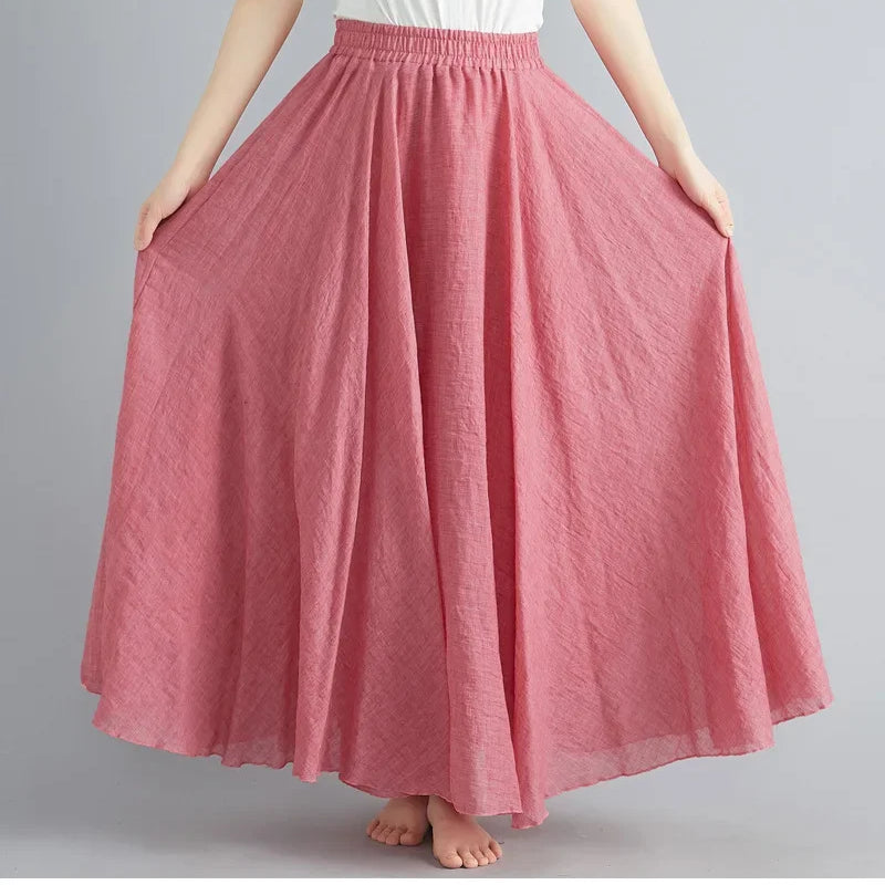 Fashion Cotton Linen Clothes Women Skirts Maxi Y2k Elegant Beach Saia Ropa Mujer Casual Vestido Boho Long Skirt Faldas Harajuku light red