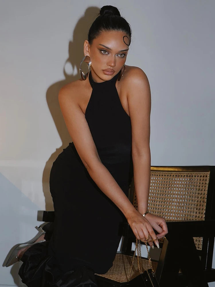 Women' Elegant Dress Black Bandage Stretch Female Clothing Celebrity Evening Party Long Gown Vestidos