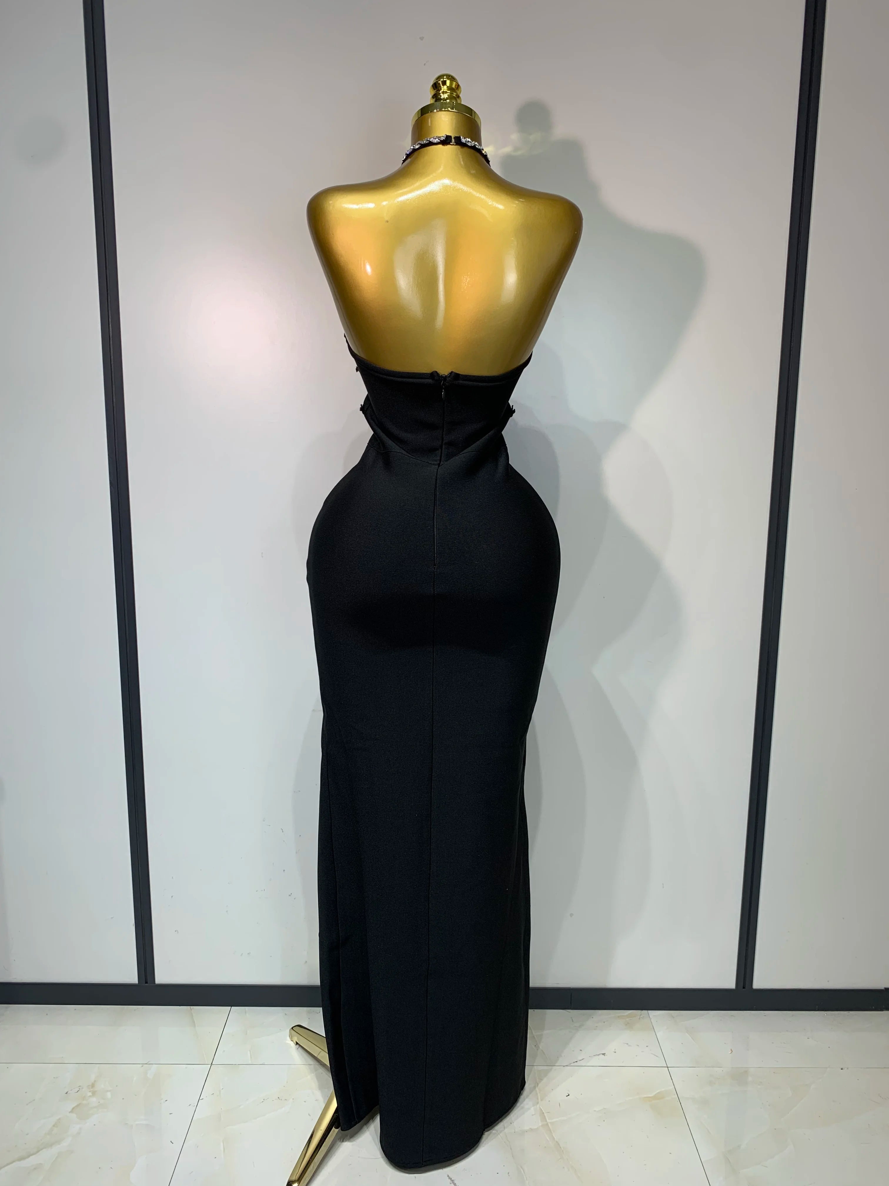 Women Sexy Halter Backless Shinning Crystal Bodycon Long Dress Celebrate Birthday Elegant Evening Party Dress Wedding Guest Gown