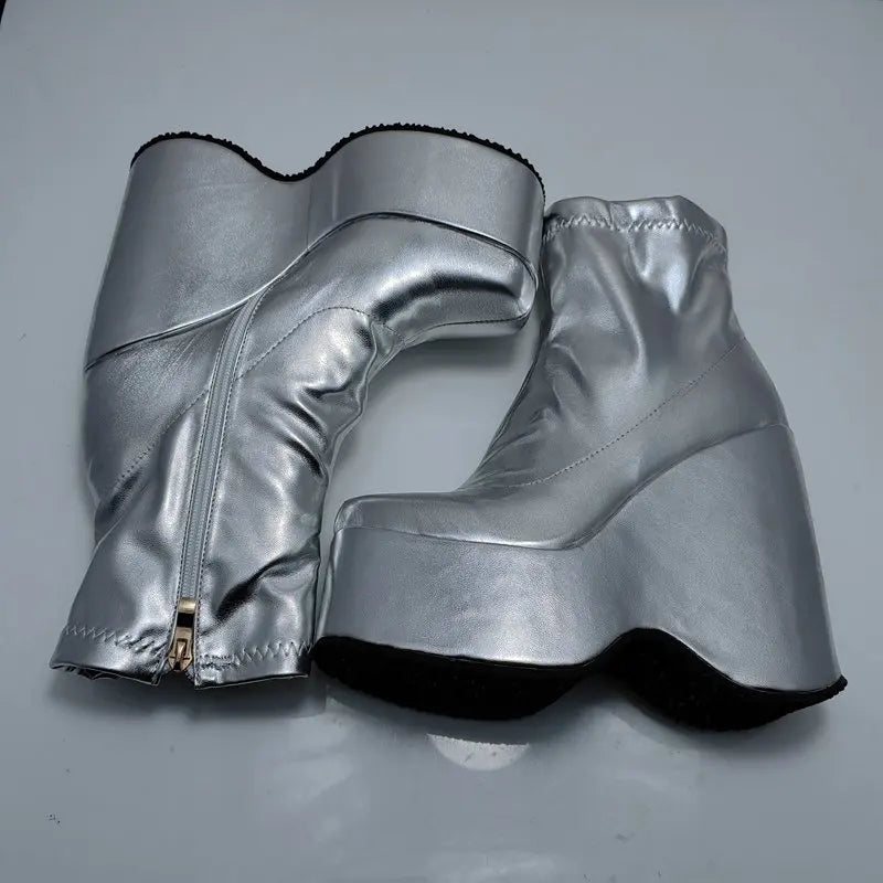 Brand Ladies Platform Boots Fashion Thick High Heels Women's Bootie Party Sexy Block Heel Shoes 44