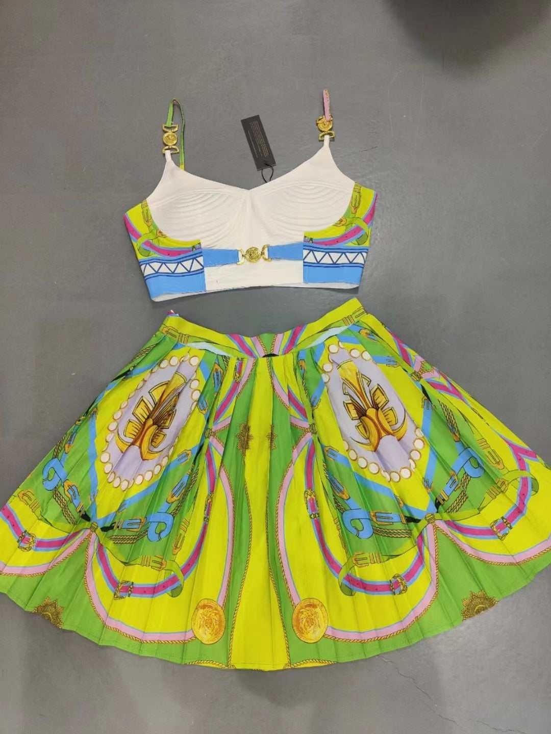 Woman tops satin 3D printing corset sexy women's camisole vest y2k clothes New metal buckle tube top + skirt suit bra 6