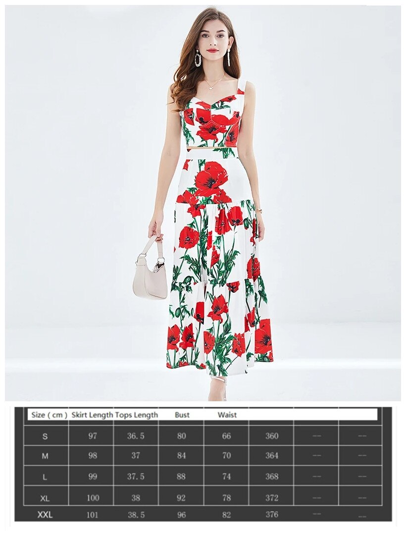 Summer Floral Dress Sets Women 2 Piece Outfit Sexy Slim Tops and Skirt Party Set 2024 Suspender Strap Suit Ballgown Frocks 2