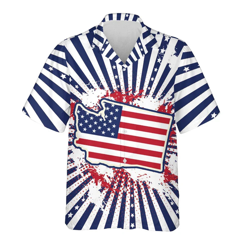 USA California Virginia Michigan Map Flag Graphic Shirts For Men Clothes America Florida Patriotic Lapel Blouse Male Shirt Tops Shirts-SZF39661