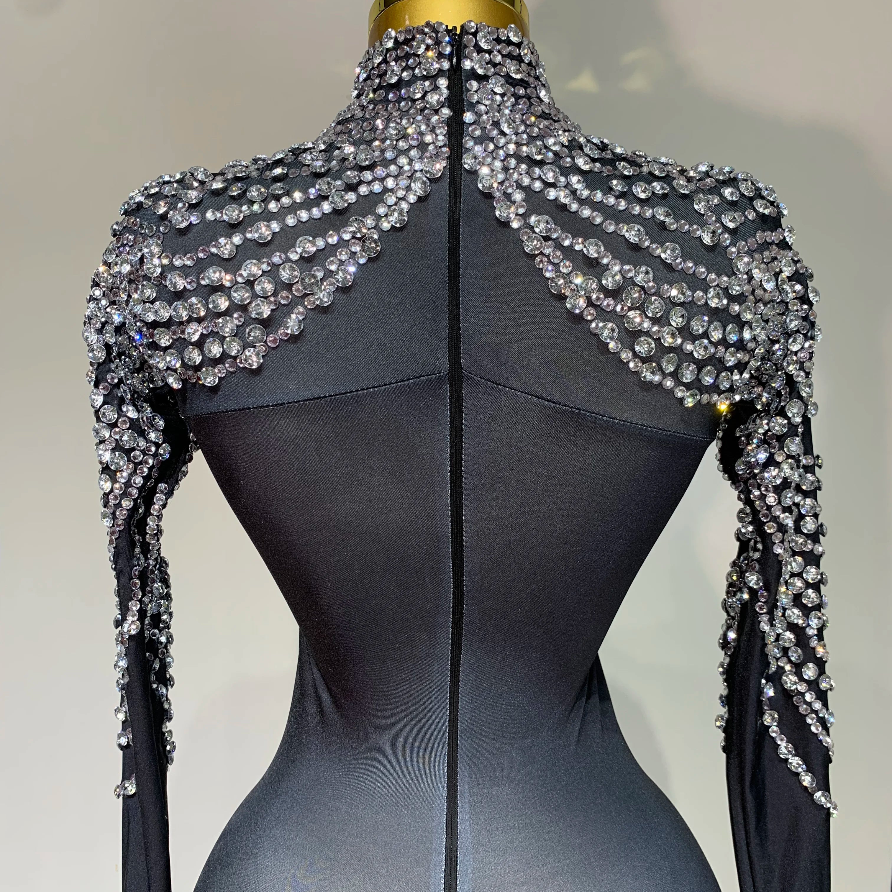 Stock Women Sexy Nightclub Evening Party Drag Queen Singer Dancer Stage Performance Costume Luxury Rhinestone Stretch Jumpsuit