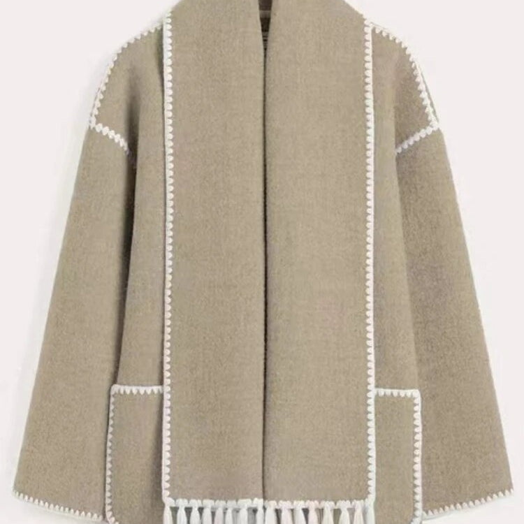 Woolen Jacket Women 2024 Autumn Winter Patchwork Tassel Coats Casual Fashion Long Sleeve Loose Top Warm Women's Suit Streetwear