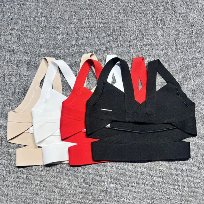 2024 Casual Women'S Ultra Short Bandage Vest Spaghetti Strap Sleeveless Hollow Out Solid Color Backless Top Women'S Sports Vest