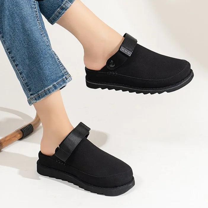 Fashion New Women's Suede Mules Slippers Women Clogs Cork Insole Sandals with Arch Support Outdoor Beach Slides Home Shoes black