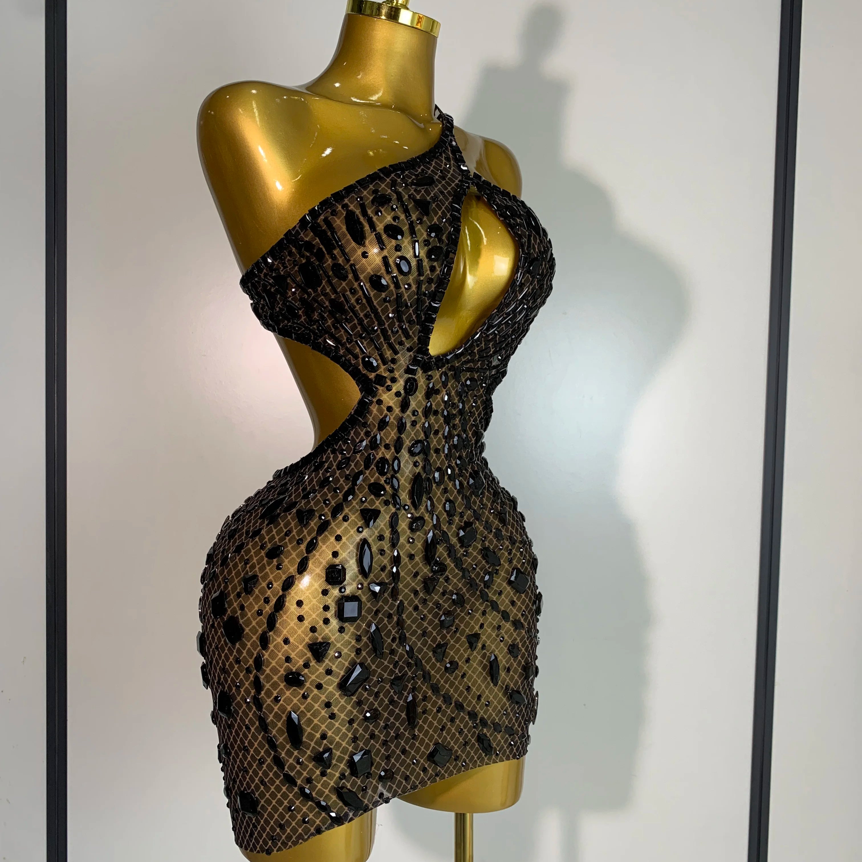 Women 2025 Sexy Backless Hollow Out Diamond Evening Prom Gown Birthday Luxury Celebrate Stage Nightclub Outfit