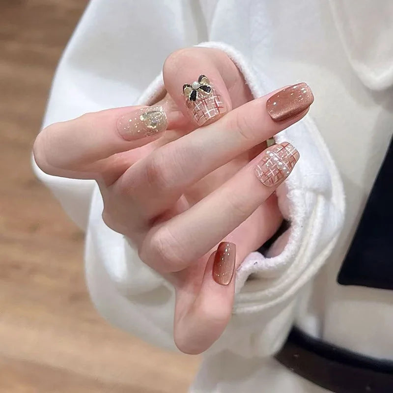 24pcs/30pcs/set fake nails for women cat eyes french nail tips purple red green brown color faux ongles press on false nail art 1894