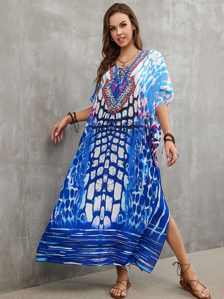 Plus Size Beach Cover Up Robe Plage Pareo Long Dress Summer Beachwear Swimsuit Cover Up Tunic For Beach Kaftan Dress Color 11 One Size