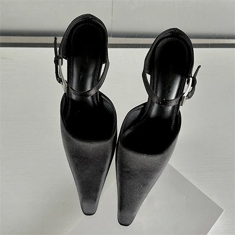 Eilyken New Design High Heels Woman Pumps Buckle Strap Mules Slippers Sexy Pointed Toe Wedding Banquet Female Shoes Black