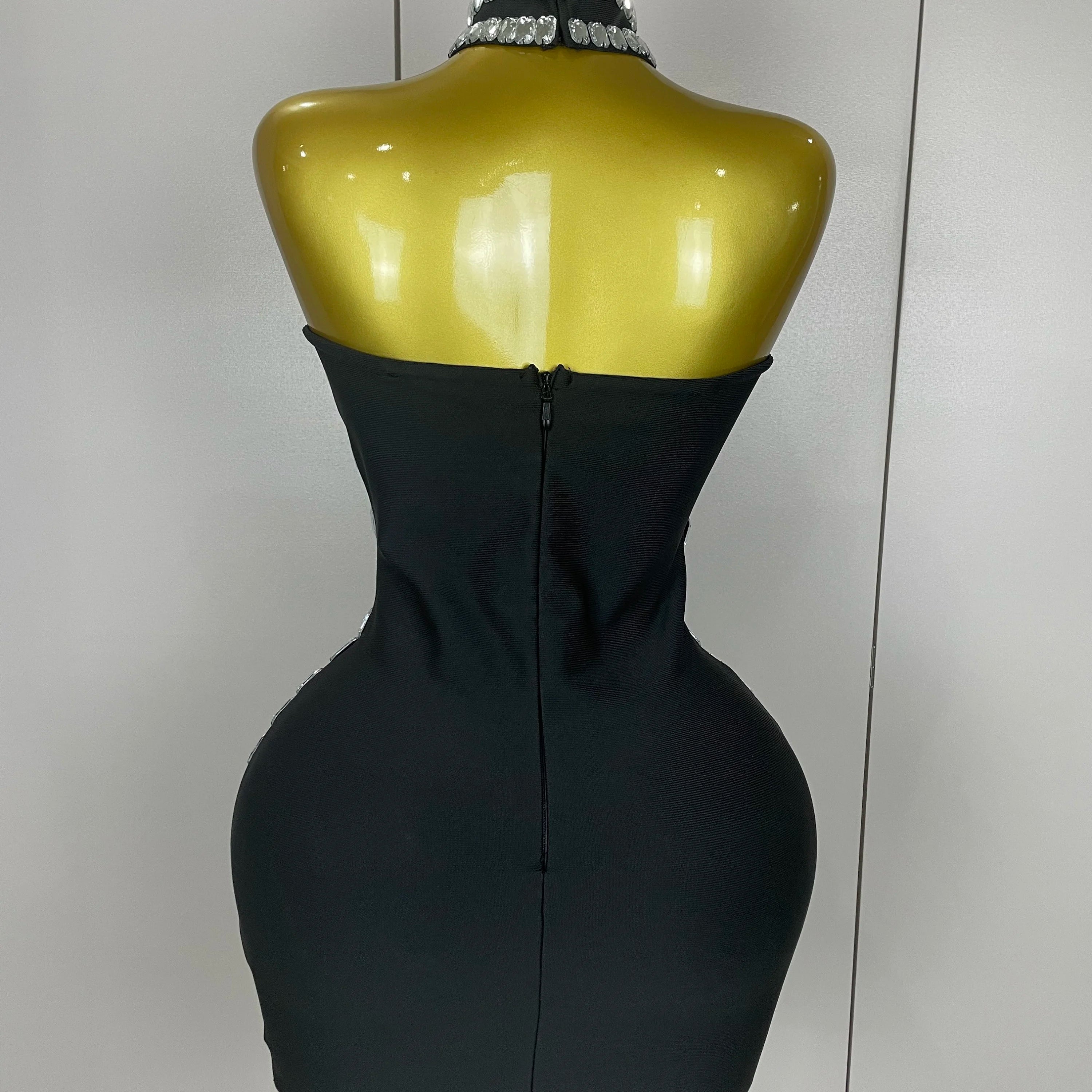 Women 2025 Sparkly Rhinestones Bodycon Strapless Mini Bandage Dress Backless Fashion Evening Party Club Luxury Birthday Dresses