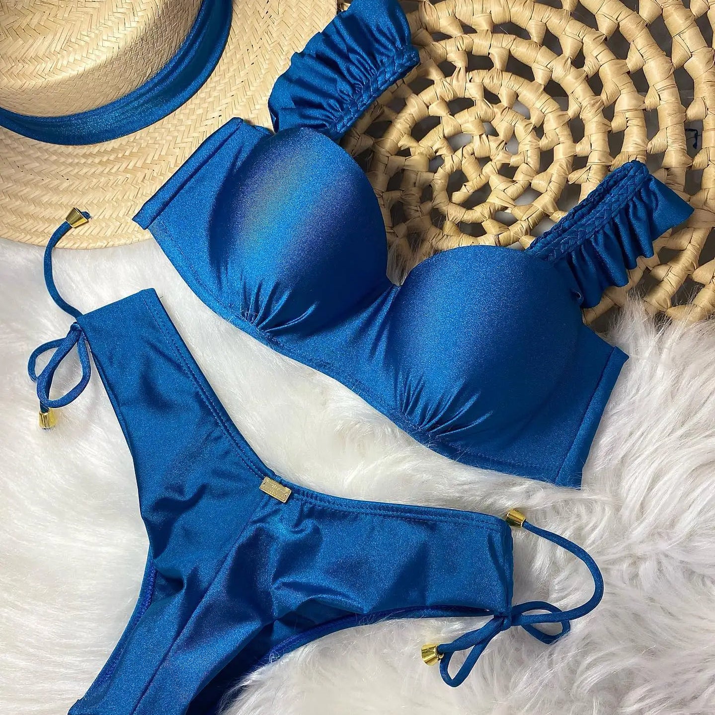 Sexy Bikinis Sets Push Up Women's Swimsuit Tie Side G-String Vintage Solid Swimwear Chest Pad Summer Beachwear Bathing Suit MA24278B1