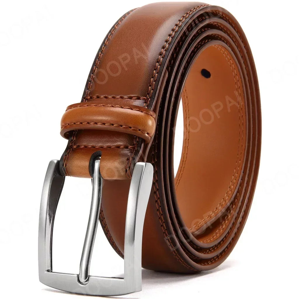 Men Belts Genuine Leather LONG Large Pin Buckle Metal Automatic Buckle Male Belts Strap Male 35ZK95-TA