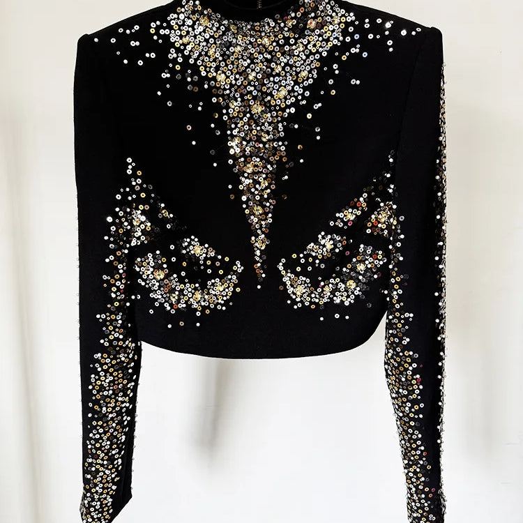 New Autumn Women Shinning Rhinestones Long Sleeve Sexy 2 Pieces Long Set Elegant Evening Party Runway Red Carpet Women's Set