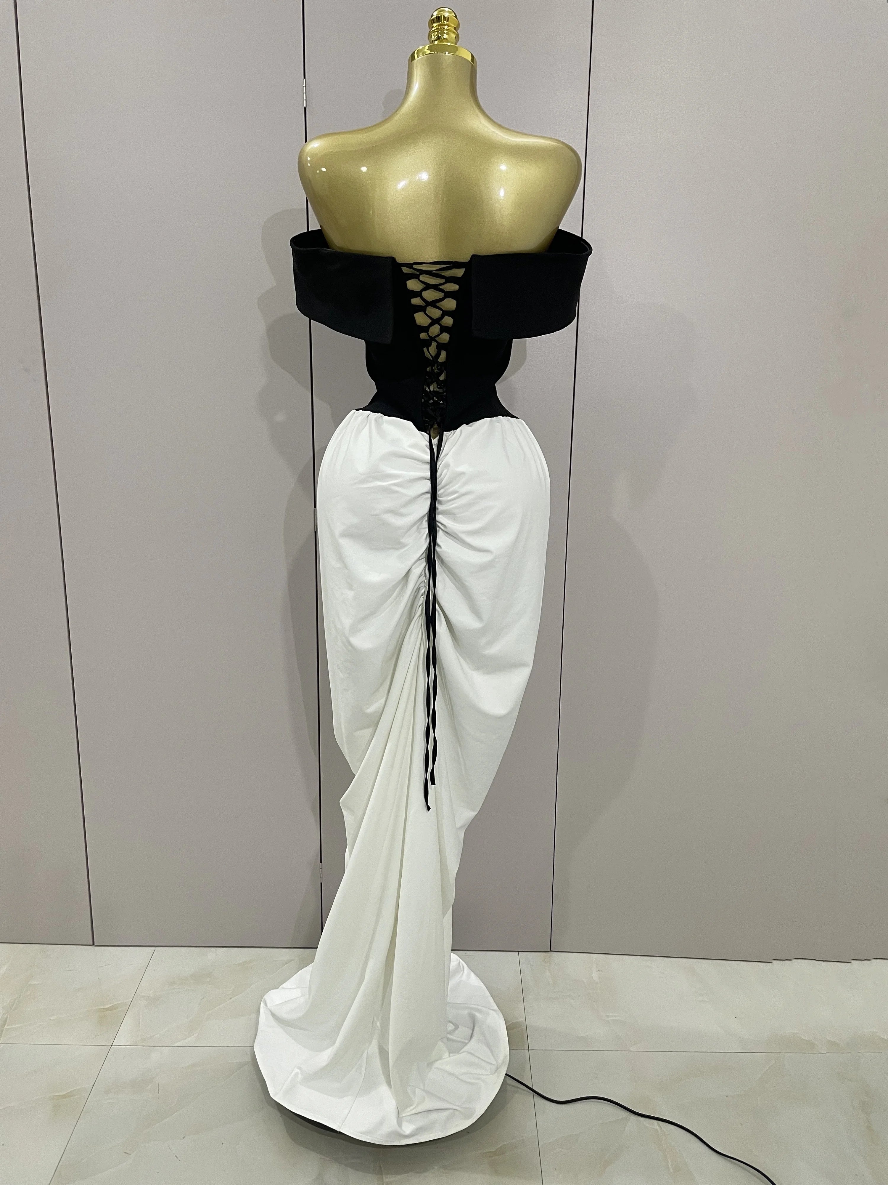 Sexy V Neck off-The-Shoulder Black And White Splicing Mermaid Floor-length dress 2025 Women Formal Evening Birthday Party Dress