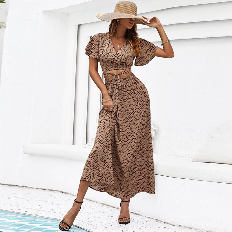 Summer Chiffon Set Woman Two Piece Skirt Set Women Leopard Print Crop Top and Skirt Suits Party Milf 2 Piece Set Outfits