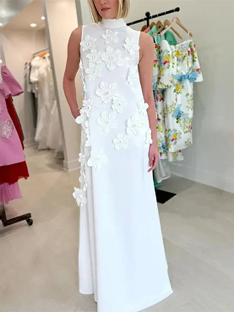 Patchwork Lace Up A Line Dress For Women Stand Collar Sleeveless High Waist Spliced Appliques Slim Dresses Female