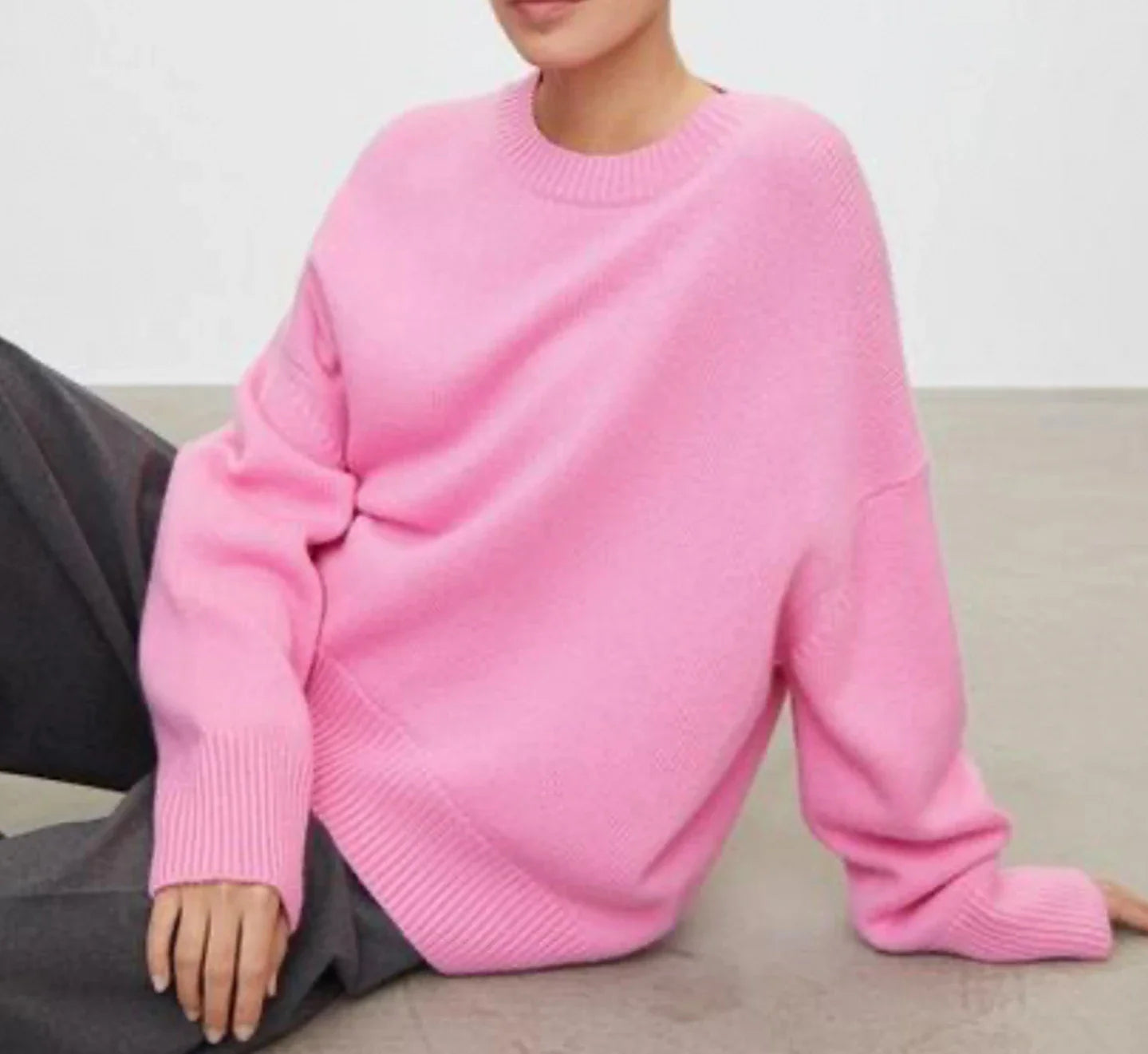Winter Warm Thick Knit Sweaters Solid Black Sweater Soft Pullover Loose Pullovers Korean Autumn Women Coat O Neck Sweater Jumper Pink One Size