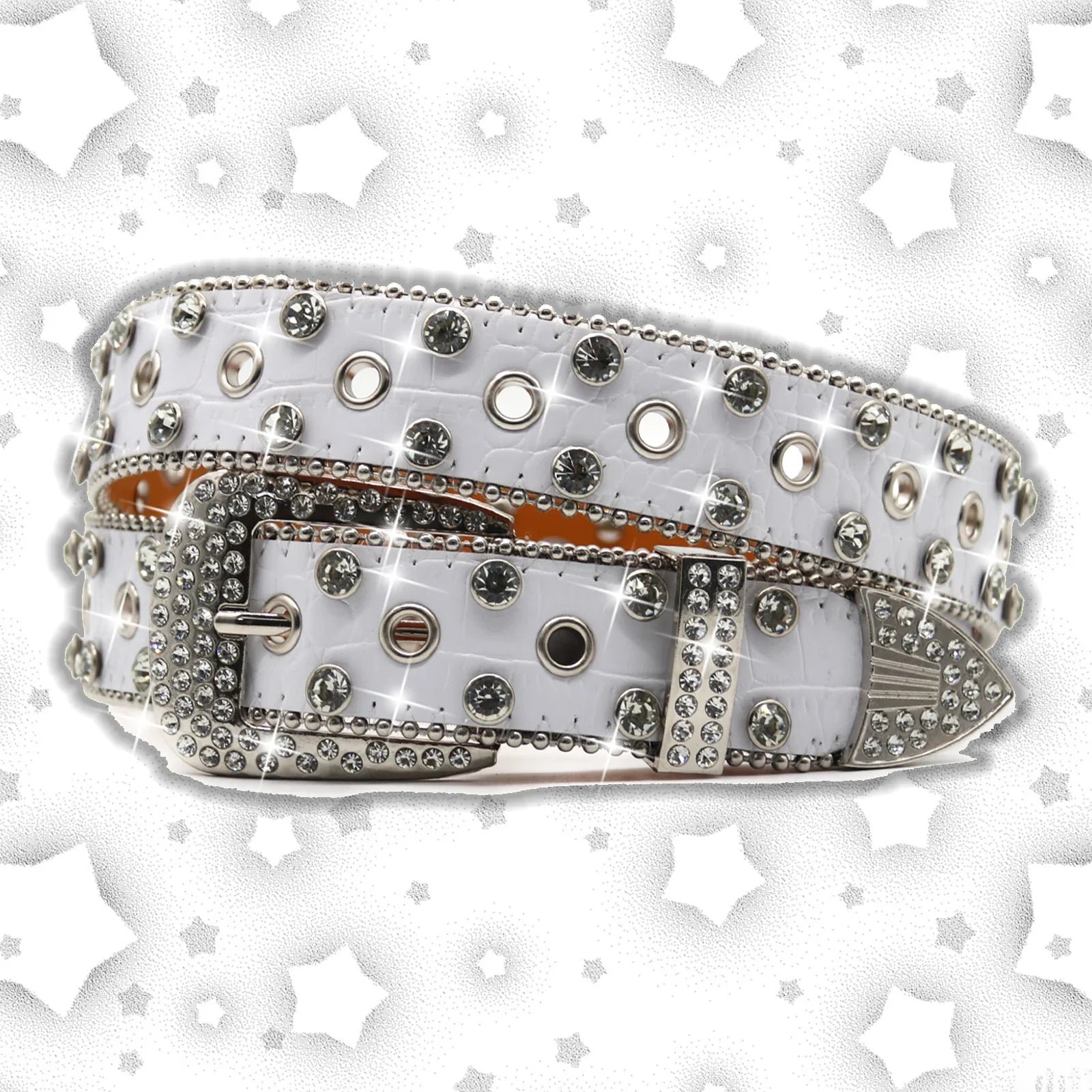 Gorgeous Rhinestone Belt Women Belt Perfect Valentine's Gift for Your Girlfriend Beautiful Y2K Belt Brand White