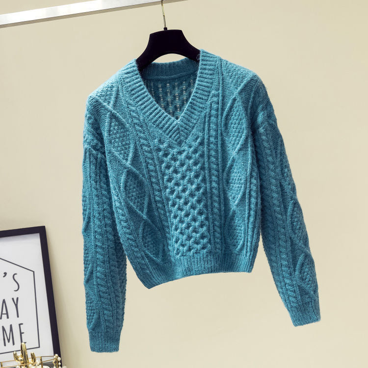 Spring V-neck Knitted Sweater Pullover Personality Asymmetrical Twill Skirt Two-piece Elegant Women's Skirt Set Party Dresses blue sweater