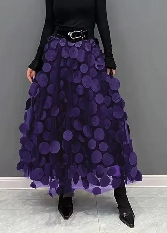 S-3XL Retro Goth 3D Design Polka Dot Tulle Mesh Skirts Womens Spring Summer High Waist Elastic Midi Long Tutu Skirts Female no belt