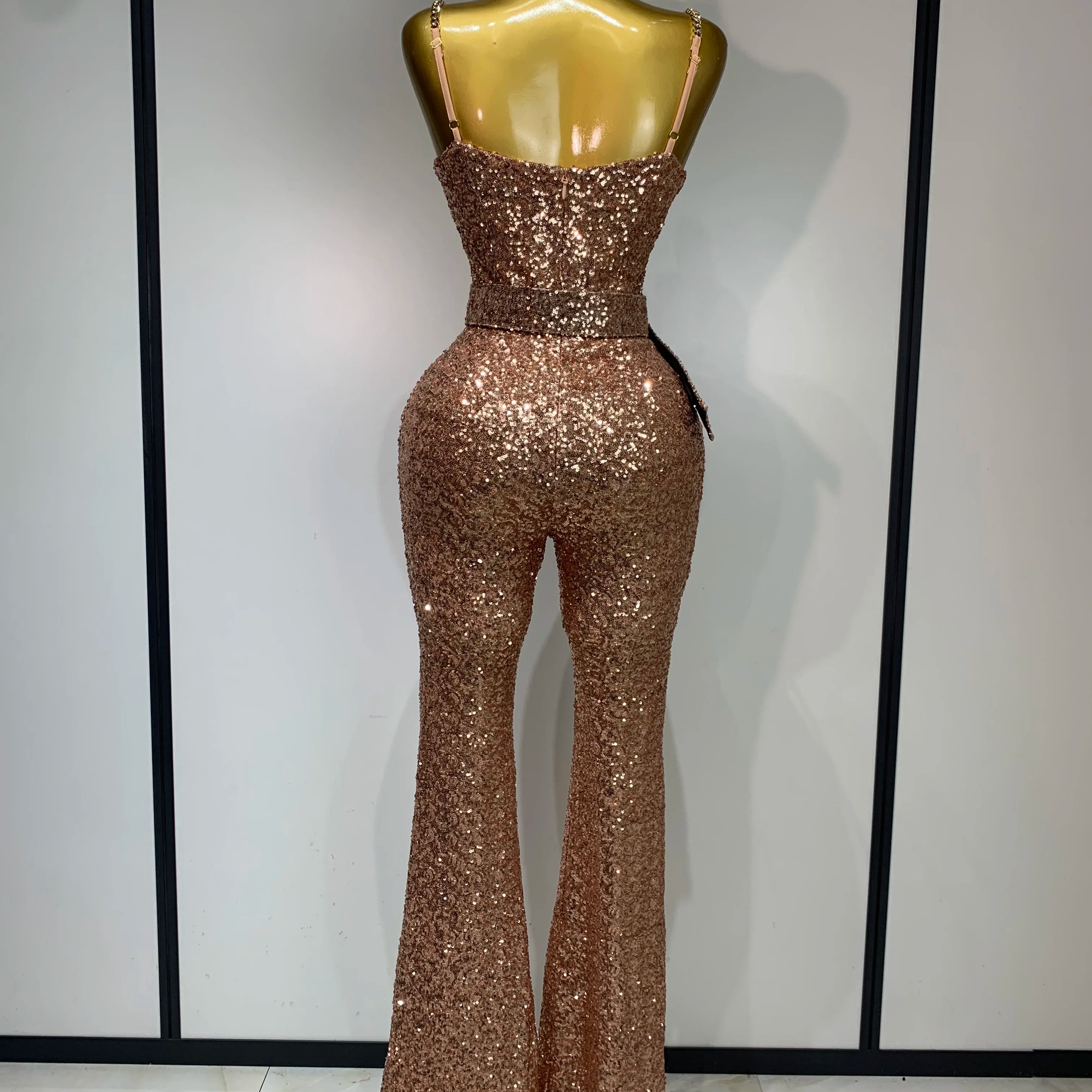 Women Sexy Backless Sleeveless Sequin Bodycon Jumpsuit Celebrity Elegant Evening Party Luxury Birthday Nightclub Outfit