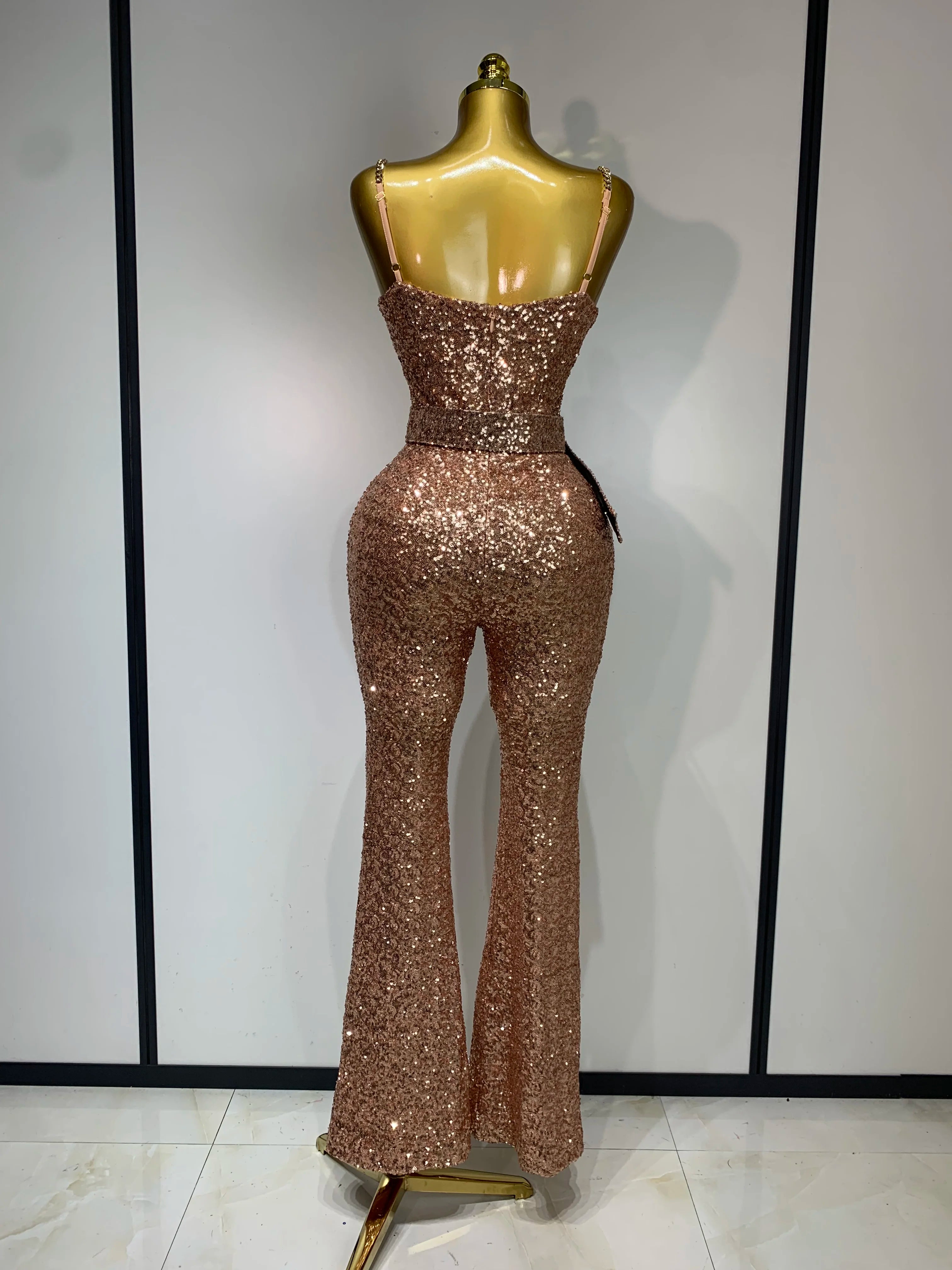 Women Sexy Backless Sleeveless Sequin Bodycon Jumpsuit Celebrity Elegant Evening Party Luxury Birthday Nightclub Outfit