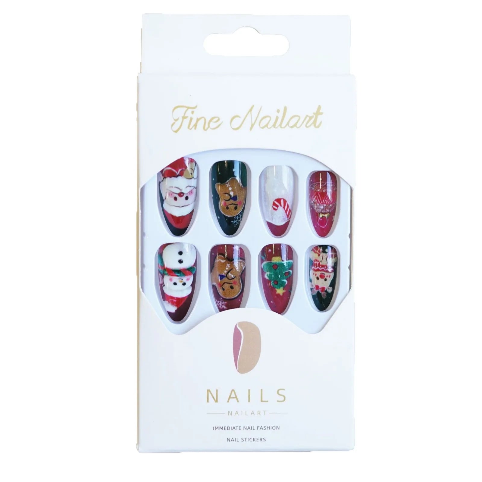 24pcs Cute Santa Claus Press on Nails Christmas Tree Gingerbread Man Fake Nails Sweet Red Almond False Nails New Year Xmas Gift