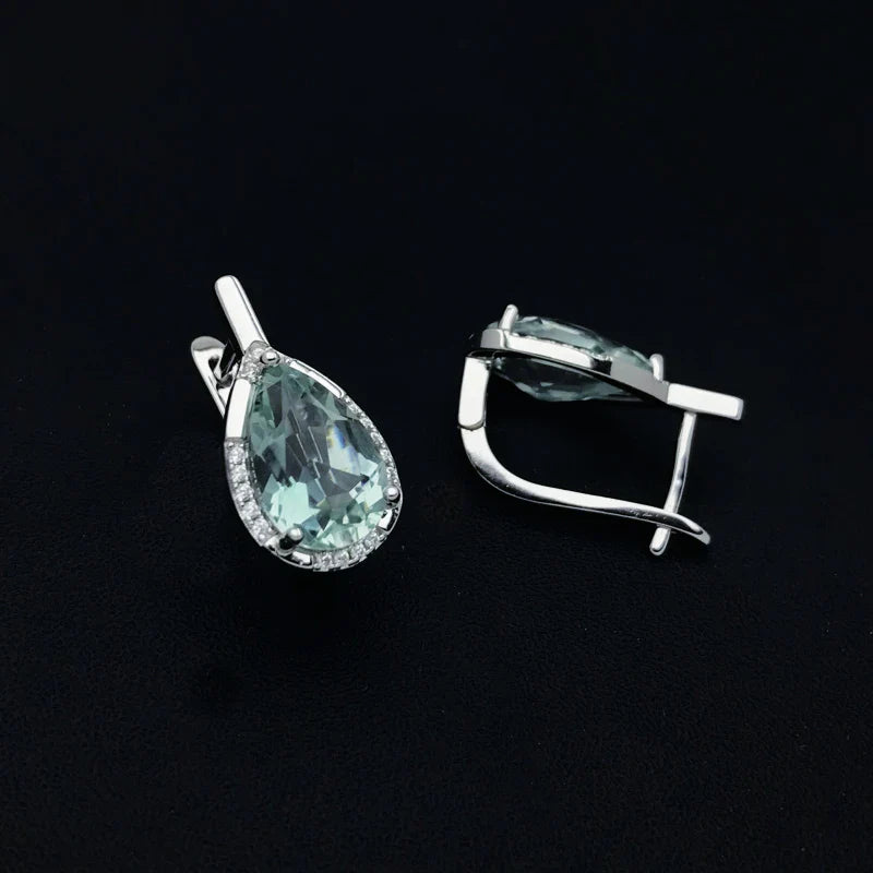 CSJ Elegant Natural Green Amethyst Earring Sterling 925 Silver Pear 8*12 Cut 10mm 5Ct Fine Jewelry for Women Lady Party Gift Box