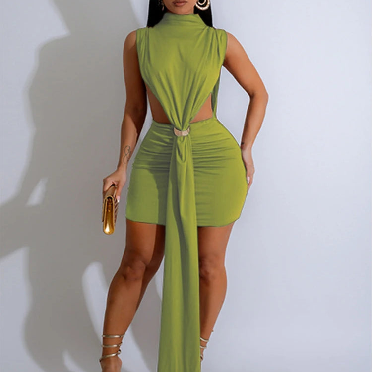 Women O-neck Ruched Stacked Bodycon Midi Mini Dress 2025 Summer Birthday Evening Party Club Vestidos Sexy Chic Dresses