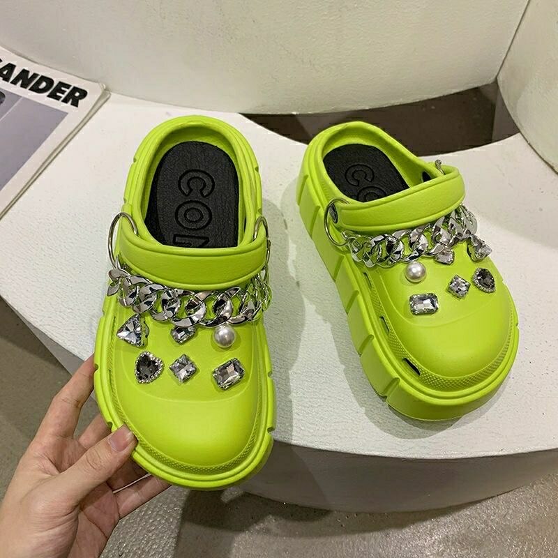 Summer Women Slippers Platform Clogs Outdoor Garden Shoes Female Pool Sandals Bathroom Flip Flops Mules Ladies Beach Slides green DIYchainzuan