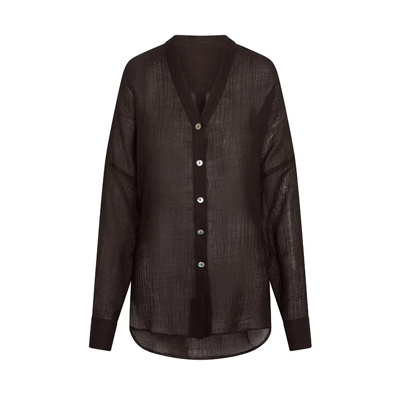 Beach Cotton Line Long Skirt Set For Women Brown Lace Up Cardigan High Slit Knot Skirts Summer 2 Pieces Vacation Beach Outfits brown top