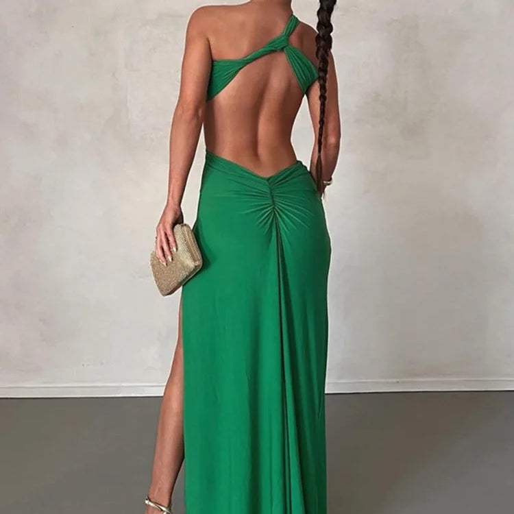 One Shoulder Strap Backless Maxi Dress For Women Gown Strapless Sleeveless Backless Thigh High Split Sexy Evening Dress
