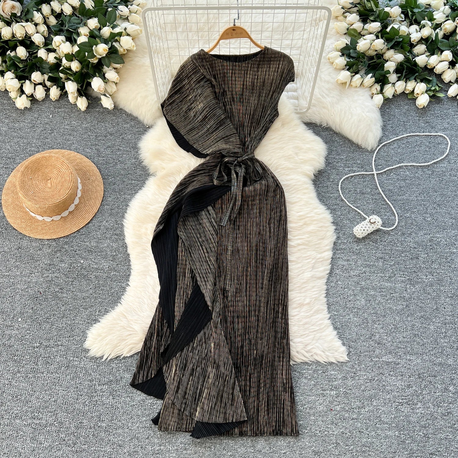 Chic asymmetrical sweet Spliced Elegant Korean Fashion Fairy Dresses Sexy High Waist A-line Vestidos Summer Women Vacation black One Size