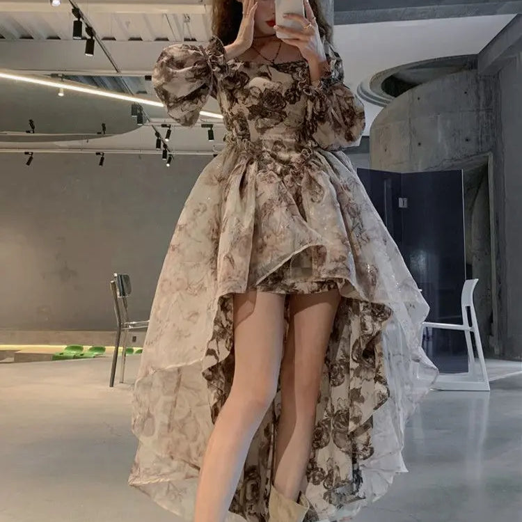 Autumn Floral Fairy Dresses for Women Luxury Designer Slim Korean Princess Dresses Female Chic Elegant Casual Party Dresses Floral Dress