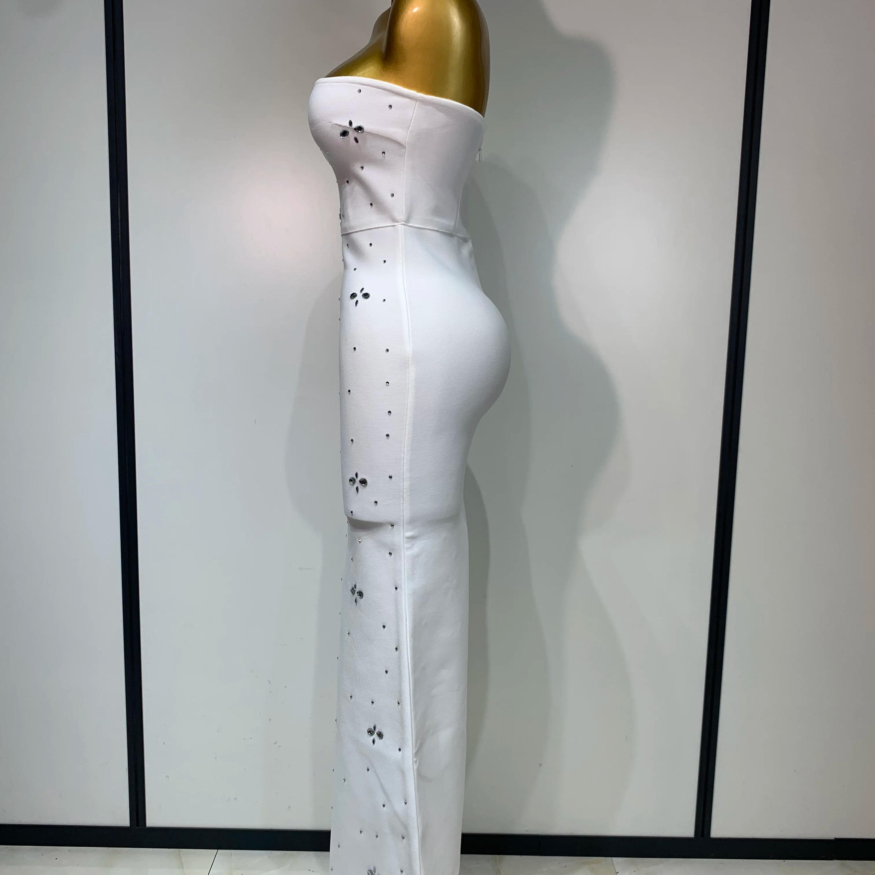 Luxury Rhinestone Sexy Strapless Backless Long Bodycon Bandage Dress 2025 White Elegant Evening Party Birthday Club Dress