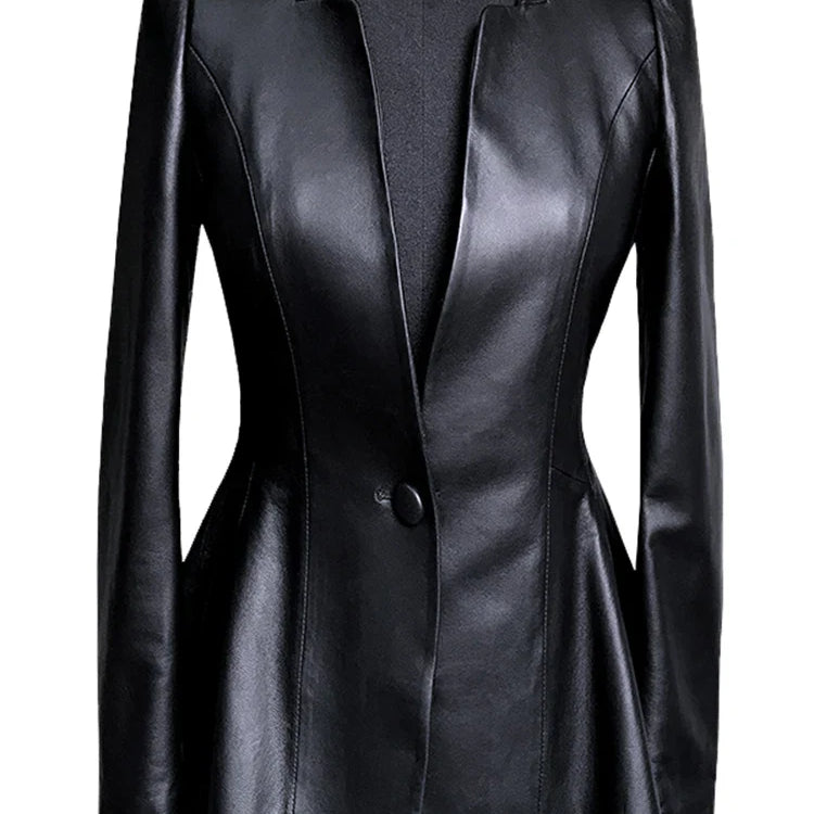 Autumn Black Slim Soft Pu Leather Jacket Women Deep V Neck Long Puff Sleeve Elegant Luxury Skirted Blazer Fashion 2021 Black